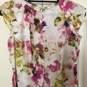 Liz Claiborne Cap Sleeve Ruffled Floral Blouse